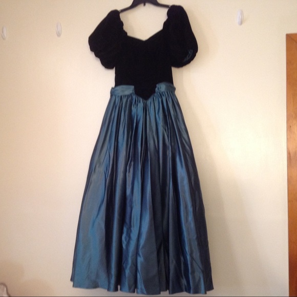 Vintage dress, greenish blue and black size Small - Picture 1 of 8